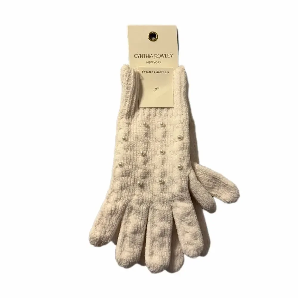 Cynthia Rowley  gloves in ivory with faux pearl embellishments